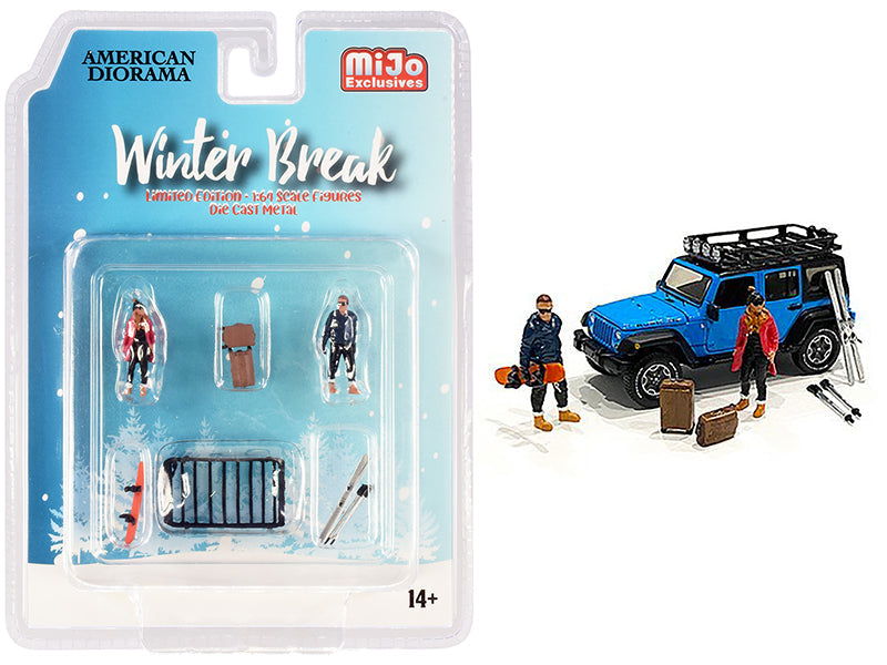 "Winter Break" Diecast Set of 6 pieces (2 Figurines and 4 Accessories) for 1/64 Scale Models by American Diorama  free shipping USA