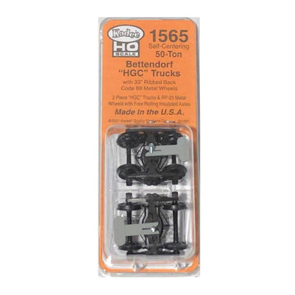 Kadee 1565 HO Scale 1565 Bettendorf 50-Ton Trucks w/33" Ribbed Black Wheels