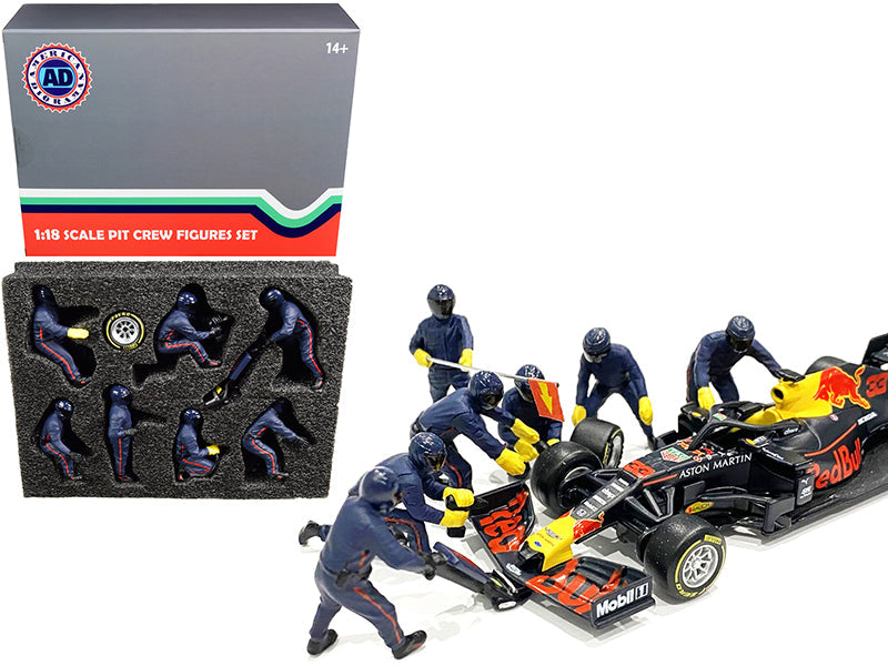 Formula One F1 Pit Crew 7 Figurine Set Team Blue for 1/18 Scale Models by American Diorama  free shipping USA