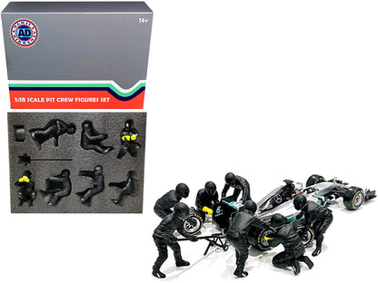 Formula One F1 Pit Crew 7 Figurine Set Team Black Release II for 1/18 Scale Models by American Diorama  free shipping USA