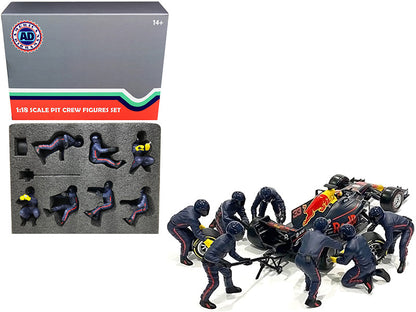 Formula One F1 Pit Crew 7 Figurine Set Team Blue Release II for 1/18 Scale Models by American Diorama  free shipping USA