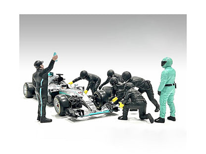 Formula One F1 Pit Crew 7 Figure Set Team Black Release III for 1/18 Scale Models by American Diorama  free shipping USA