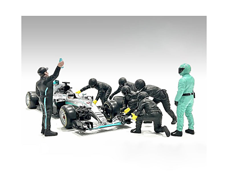 Formula One F1 Pit Crew 7 Figure Set Team Black Release III for 1/18 Scale Models by American Diorama  free shipping USA