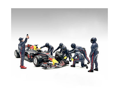 Formula One F1 Pit Crew 7 Figure Set Team Blue Release III for 1/18 Scale Models by American Diorama  free shipping USA