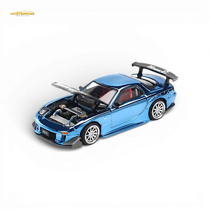 Pop Race Mazda RX-7 Re-Amemiya Blue Chrome 1:64