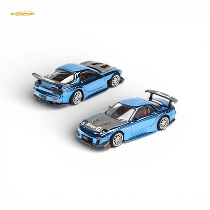 Pop Race Mazda RX-7 Re-Amemiya Blue Chrome 1:64