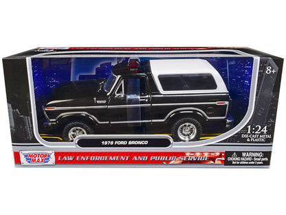 1978 Ford Bronco Police Car Unmarked Black with White Top "Law Enforcement and Public Service" Series 1/24 Diecast Model Car by Motormax  free shipping USA