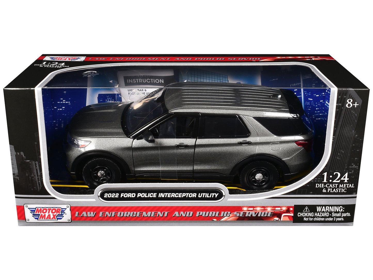 Top-Pick | 2022 Ford Police Interceptor Utility Unmarked Gray Metallic "Builder's Kit" "Law Enforcement and Public Service" Series 1/24 Diecast Model Car by Motormax