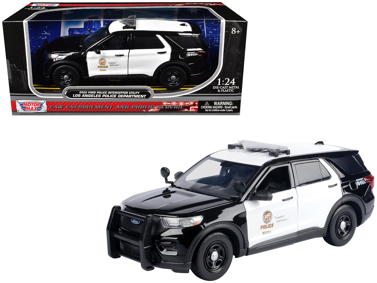 2022 Ford Police Interceptor Utility "Los Angeles Police Department" Black and White "Law Enforcement and Public Service" Series 1/24 Diecast Model Car by Motormax  free shipping USA