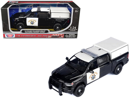 2019 RAM 1500 Laramine Crew Cab Pickup Truck "California Highway Patrol" Black and White with Truck Bed Camper "Law Enforcement and Public Service" Series 1/27 Diecast Model Car by Motormax  free shipping USA