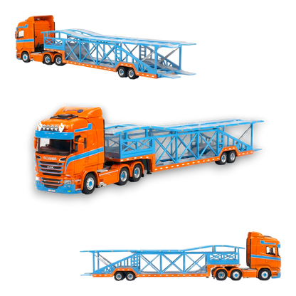 Flame Scania Car Carrier Blue & Orange 1:64
