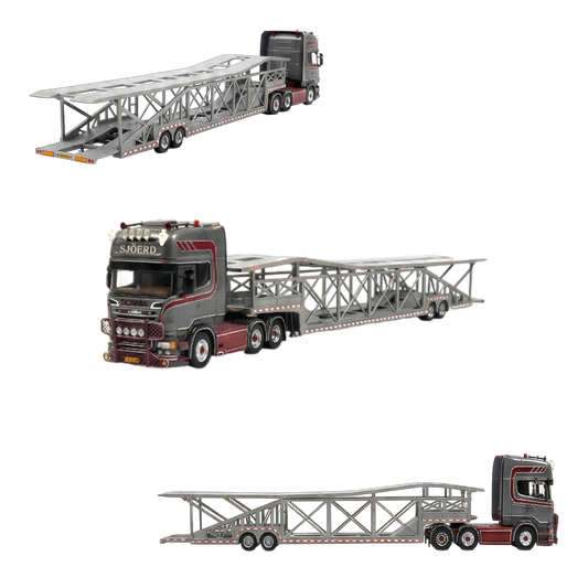 Flame Scania Car Carrier Transport Truck Grey Red 1:64 - Limited to 299 Pcs