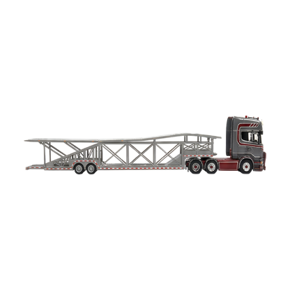 Flame Scania Car Carrier Transport Truck Grey Red 1:64 - Limited to 299 Pcs