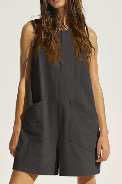 Lovelet Round Neck Sleeveless Romper with Pockets