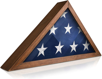 SOLID WOOD Military Flag Display Case for 9.5 x 5 American Veteran Burial Flag, Wall Mounted Burial Flag Frame