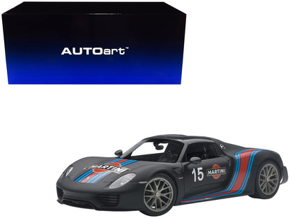 Porsche 918 Spyder Weissach Package Black/ Martini Livery #15 1/18 Model Car  by Autoart  free shipping USA