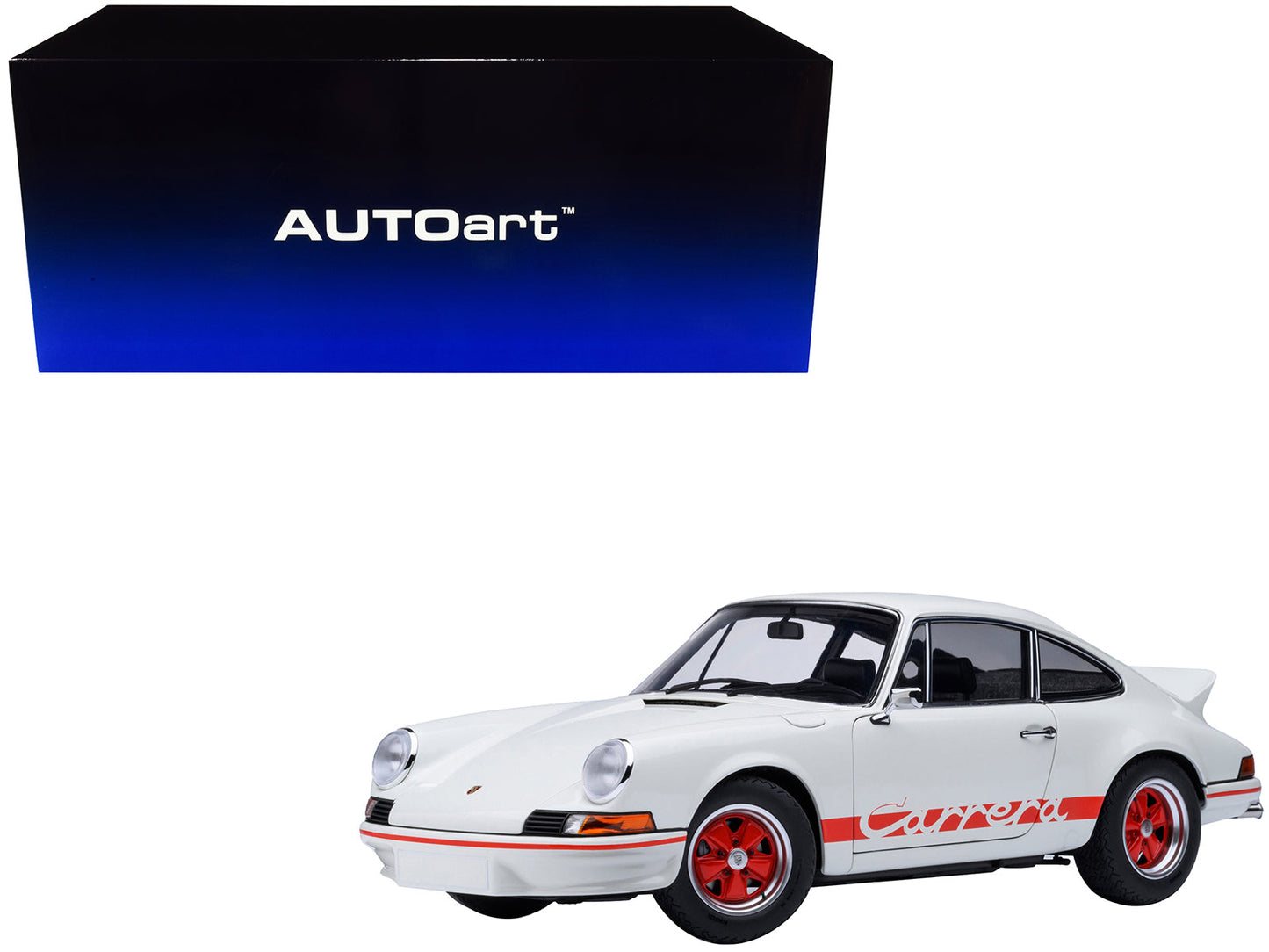 Porsche 911 Carrera 2.7 RS Grand Prix White with Red Stripes and Wheels 1/18 Model Car by Autoart  free shipping USA