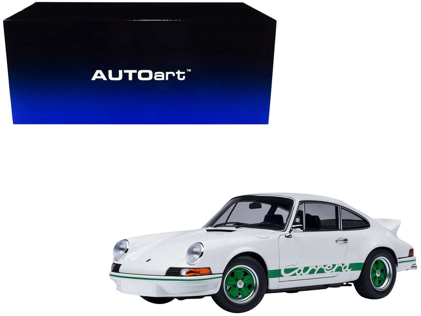 Porsche 911 Carrera 2.7 RS Grand Prix White with Green Stripes and Wheels 1/18 Model Car by Autoart  free shipping USA