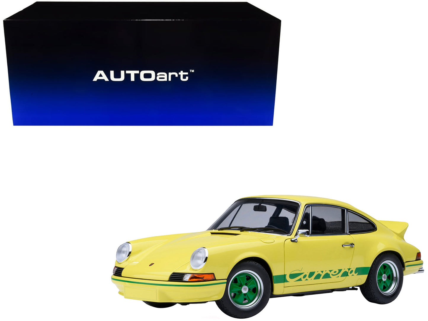 Porsche 911 Carrera 2.7 RS Light Yellow with Green Stripes and Wheels 1/18 Model Car by Autoart  free shipping USA
