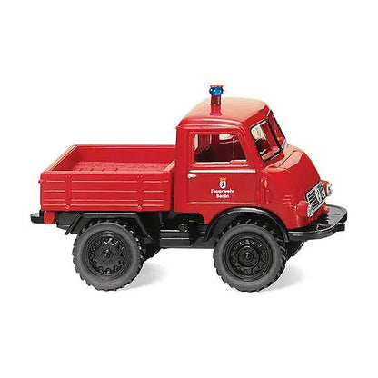 Wiking 36804 HO Scale 1950-1953 Unimog U 401 Heavy-Duty Truck - Assembled -- Berlin, East Germany, Fire Department (red, black, German Lettering)