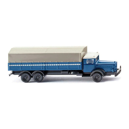 Wiking 94306 N Scale 1935-1938 Mercedes-Benz L 10000 Low-Side Truck with Cover - Assembed -- Blue, White