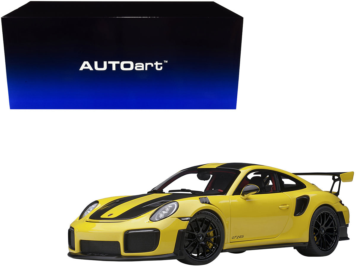 Porsche 911 (991.2) GT2 RS Weissach Package Racing Yellow with Carbon Stripes 1/18 Model Car by Autoart  free shipping USA