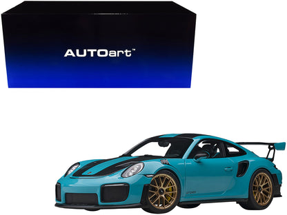 Porsche 911 (991.2) GT2 RS Weissach Package Miami Blue with Carbon Stripes 1/18 Model Car by Autoart  free shipping USA
