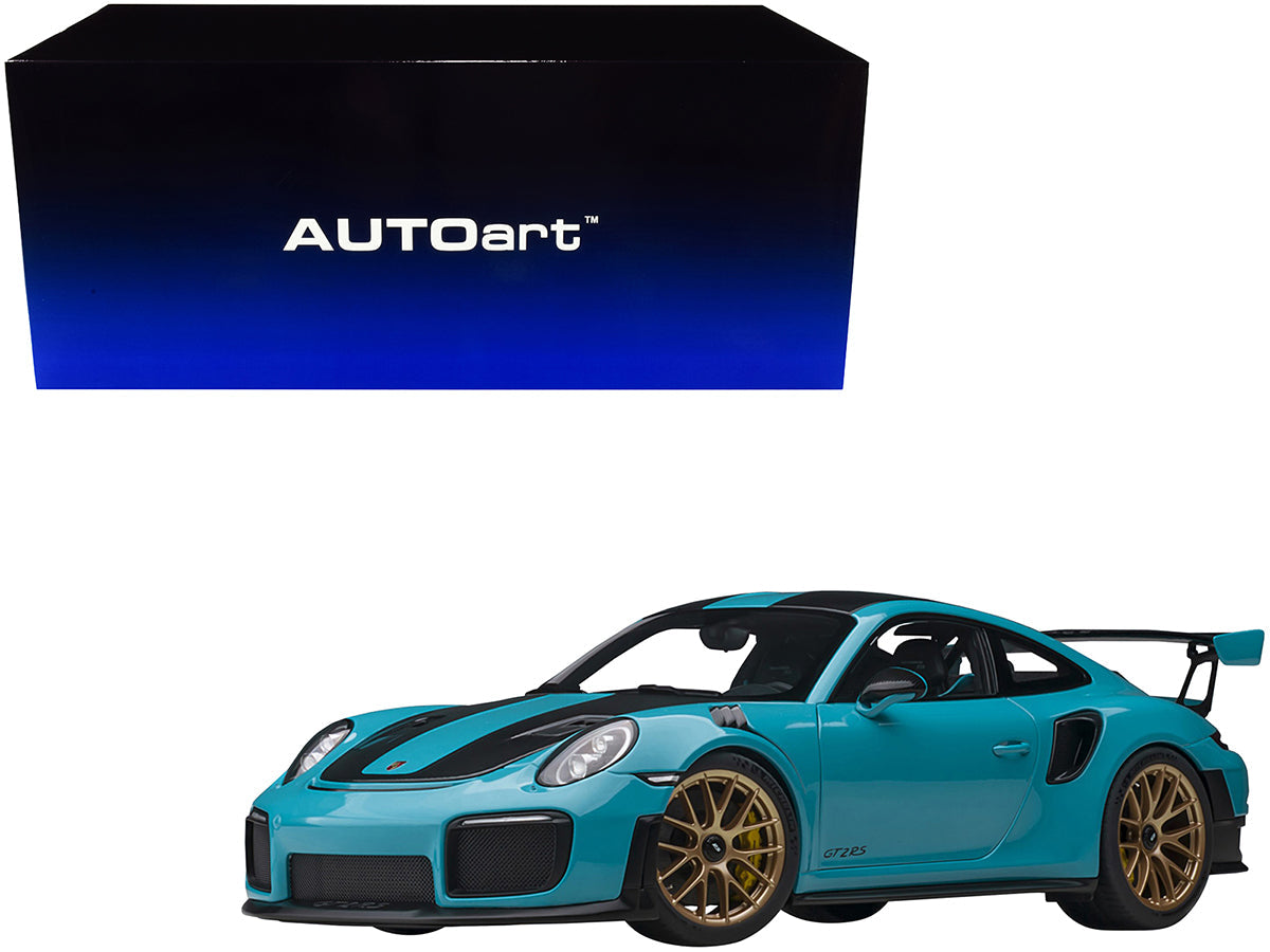 Porsche 911 (991.2) GT2 RS Weissach Package Miami Blue with Carbon Stripes 1/18 Model Car by Autoart  free shipping USA