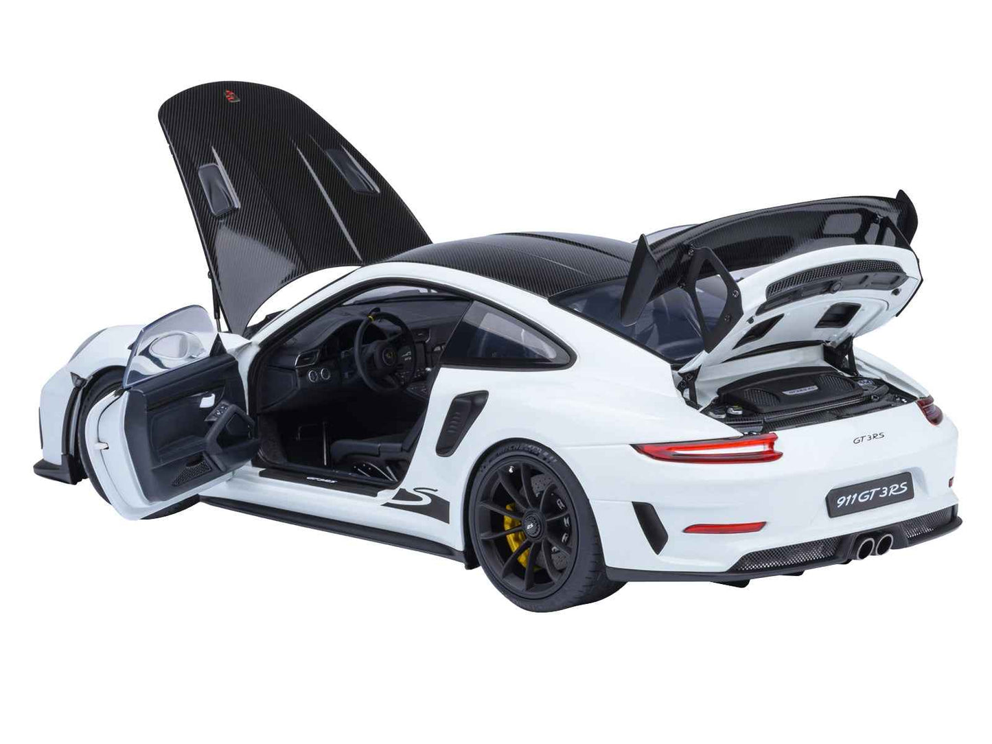 Porsche 911 (991.2) GT3 RS Weissach Package White with Carbon Hood and Top 1/18 Model Car by Autoart
