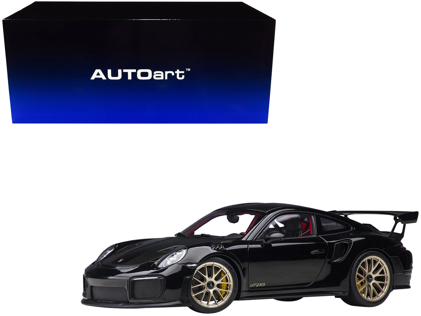 Porsche 911 (991.2) GT2 RS Weissach Package Black with Carbon Stripes 1/18 Model Car by Autoart  free shipping USA