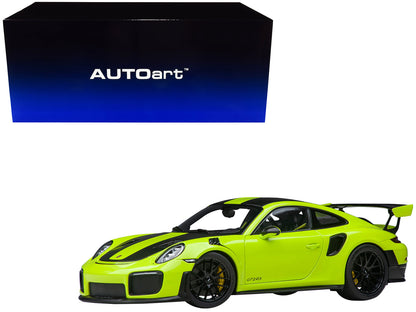 Porsche 911 (991.2) GT2 RS Weissach Package Acid Green with Carbon Stripes 1/18 Model Car by Autoart  free shipping USA