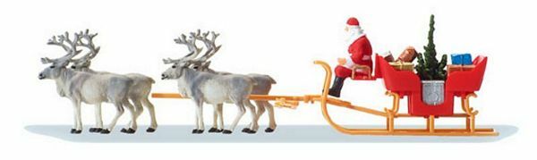 Preiser 30399 HO Scale Christmas Sleigh Includes Santa, Packages & 4