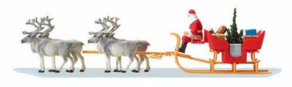Preiser 30399 HO Scale Christmas Sleigh Includes Santa, Packages & 4