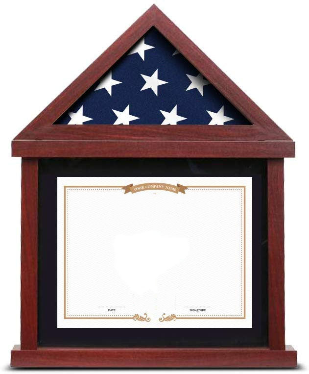 Flag Display Case for 3’x5’ Folded Flag With Shadow Box, Certificate Document Holder