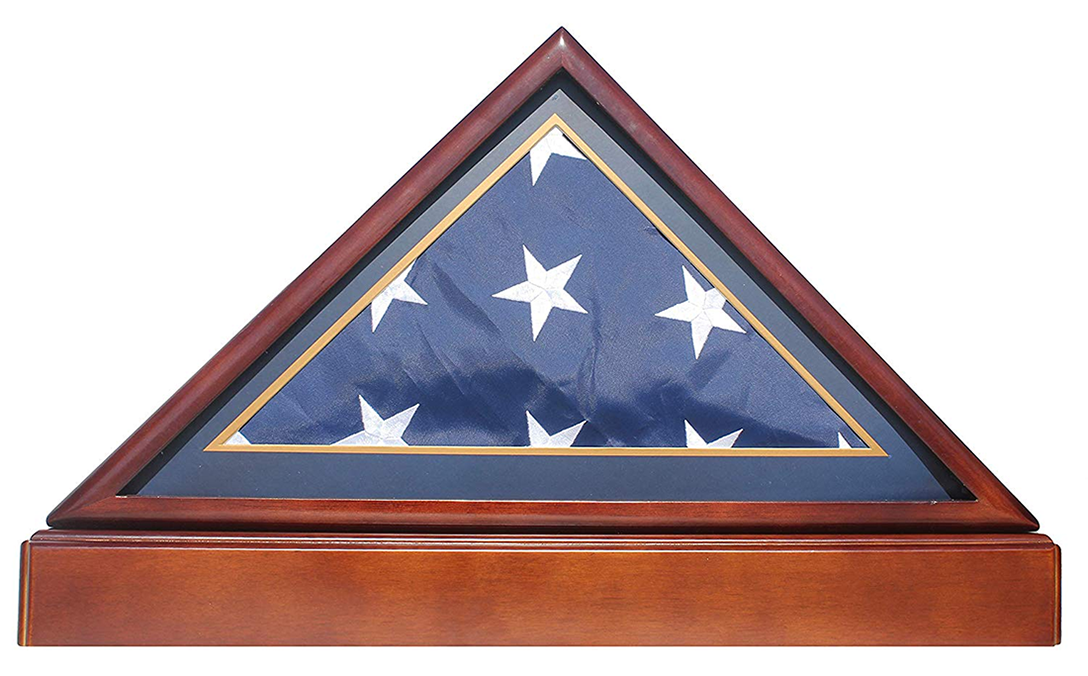 Burial/Funeral Flag Display Case Frame, Military Shadow Box with Pedestal Stand - 3'x5' Flag