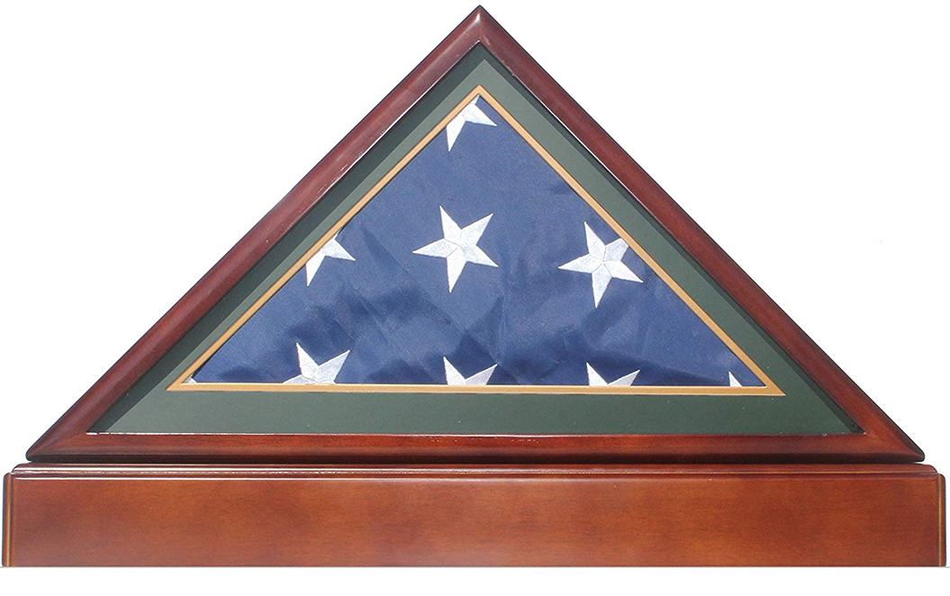 Burial/Funeral Military Shadow Box with Pedestal Stand (with Army Green Mat)