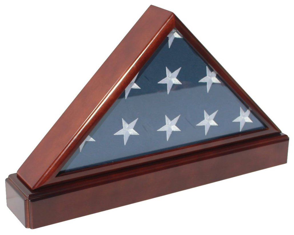 Burial/Funeral Flag Display Case Frame, Military Shadow Box with Pedestal Stand - Medallions in Solid Brass