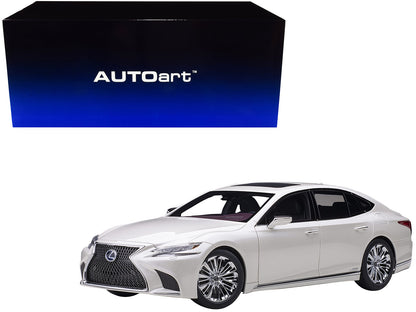 Lexus LS500h Sonic White Metallic with Crimson and Black Interior 1/18 Model Car by Autoart  free shipping USA