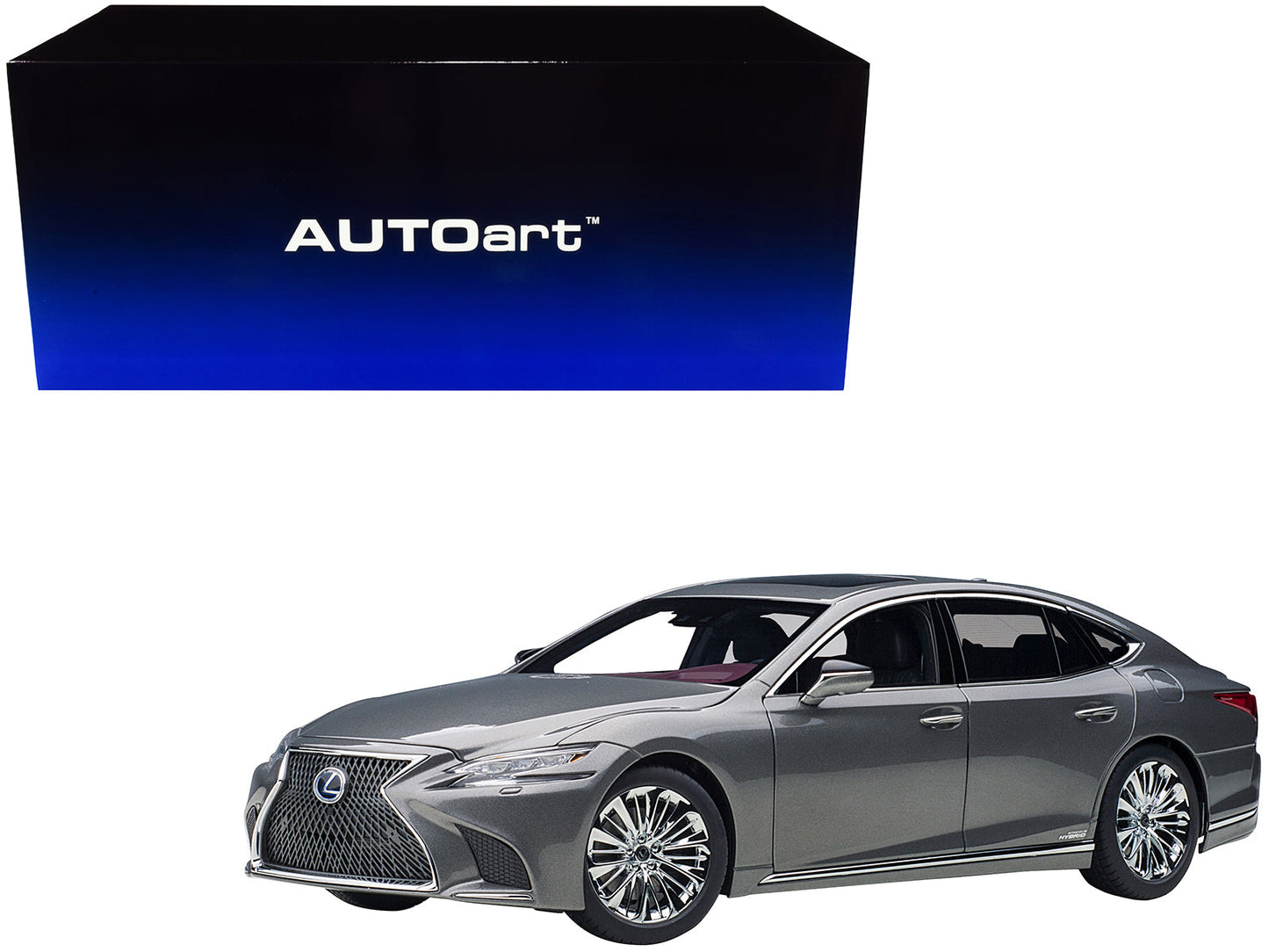 Lexus LS500h Manganese Luster Gray Metallic with Crimson and Black Interior 1/18 Model Car by Autoart  free shipping USA