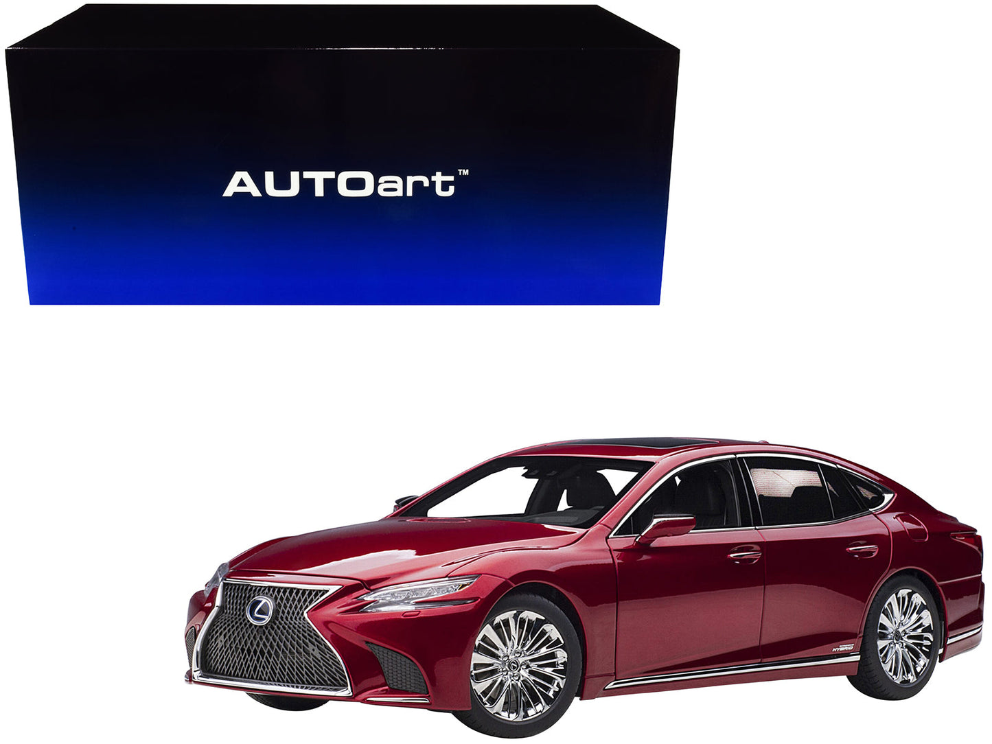 Lexus LS500h Morello Red Metallic with Chrome Wheels 1/18 Model Car by Autoart  free shipping USA
