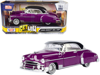 1950 Chevrolet Bel Air Lowrider Purple Metallic with Black Top and White Interior "Get Low" Series 1/24 Diecast Model Car by Motormax  free shipping USA