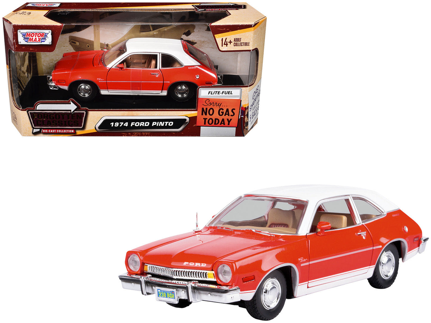 1974 Ford Pinto Orange with White Top "Forgotten Classics" Series 1/24 Diecast Model Car by Motormax  free shipping USA