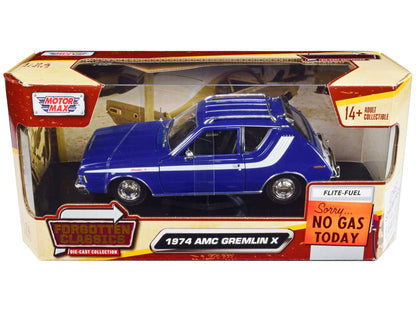 1974 AMC Gremlin X Blue with White Stripes and Roof Rack "Forgotten Classics" Series 1/24 Diecast Model Car by Motormax  free shipping USA