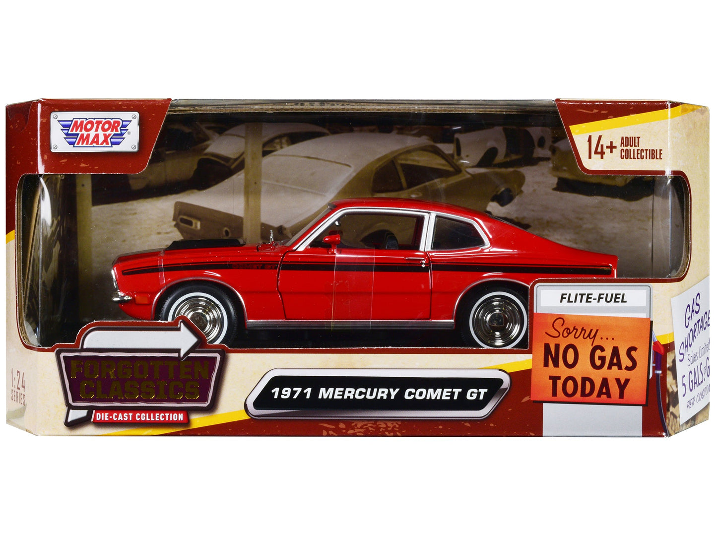 1971 Mercury Comet GT Red with Black Stripes "Forgotten Classics" Series 1/24 Diecast Model Car by Motormax  free shipping USA