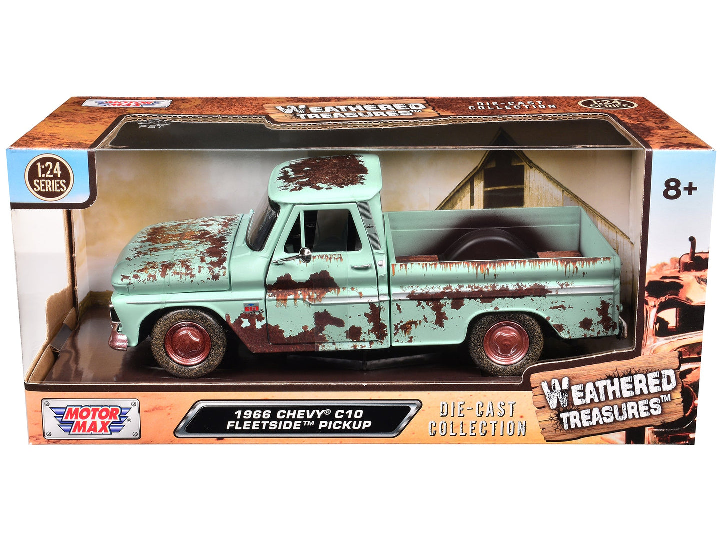 1966 Chevrolet C10 Fleetside Pickup Truck Light Green (Rusted) "Weathered Treasures" Series 1/24 Diecast Model Car by Motormax  free shipping USA