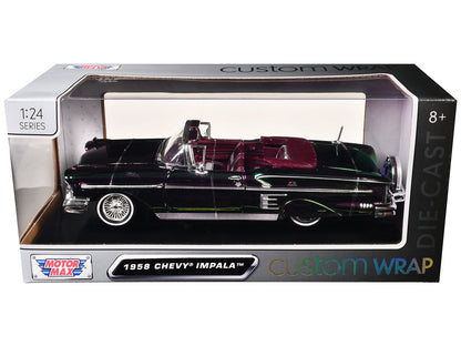 1958 Chevrolet Impala Green and Purple Chrome "Custom Wrap" Series 1/24 Diecast Model Car by Motormax  free shipping USA