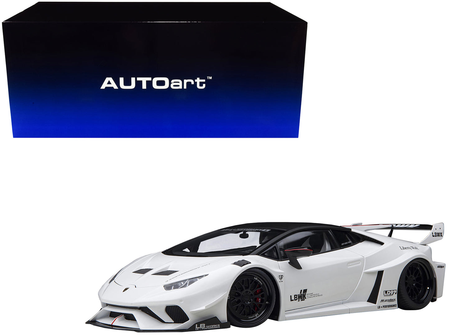 Lamborghini Huracan GT "LB-Silhouette Works" White with Black 1/18 Model Car by Autoart  free shipping USA