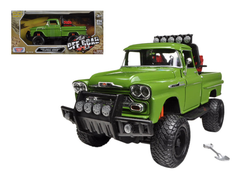 1958 Chevrolet Apache Fleetside Pickup Truck Off Road Green 1/24 Diecast Model by Motormax  free shipping USA