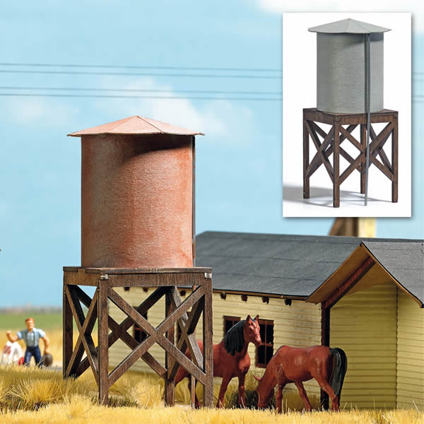 Busch 9734 HO Scale North American-Style Water Tank -- Laser-Cut Kit - 1-3/8 x 1-3/8 x 3" 3.5 x 3.5 x 7.6cm