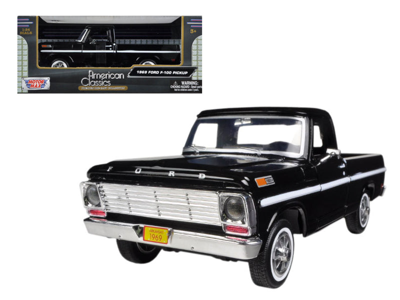1969 Ford F-100 Pickup Truck Black 1/24 Diecast Model Car by Motormax  free shipping USA